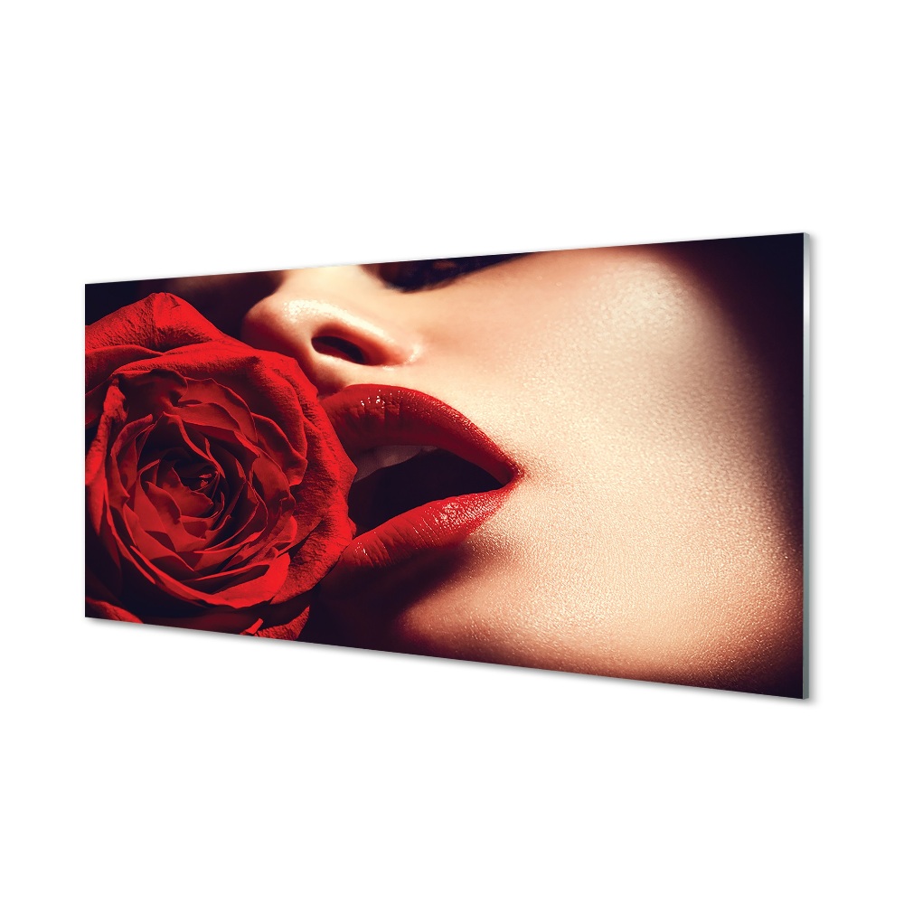 Obraz na szkle Czerwona róża kobieta usta