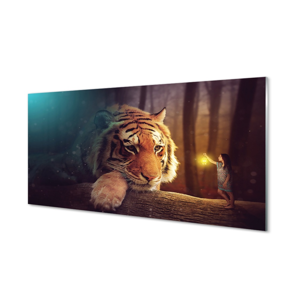 Obraz na szkle Bajkowy tygrys i mały człowiek
