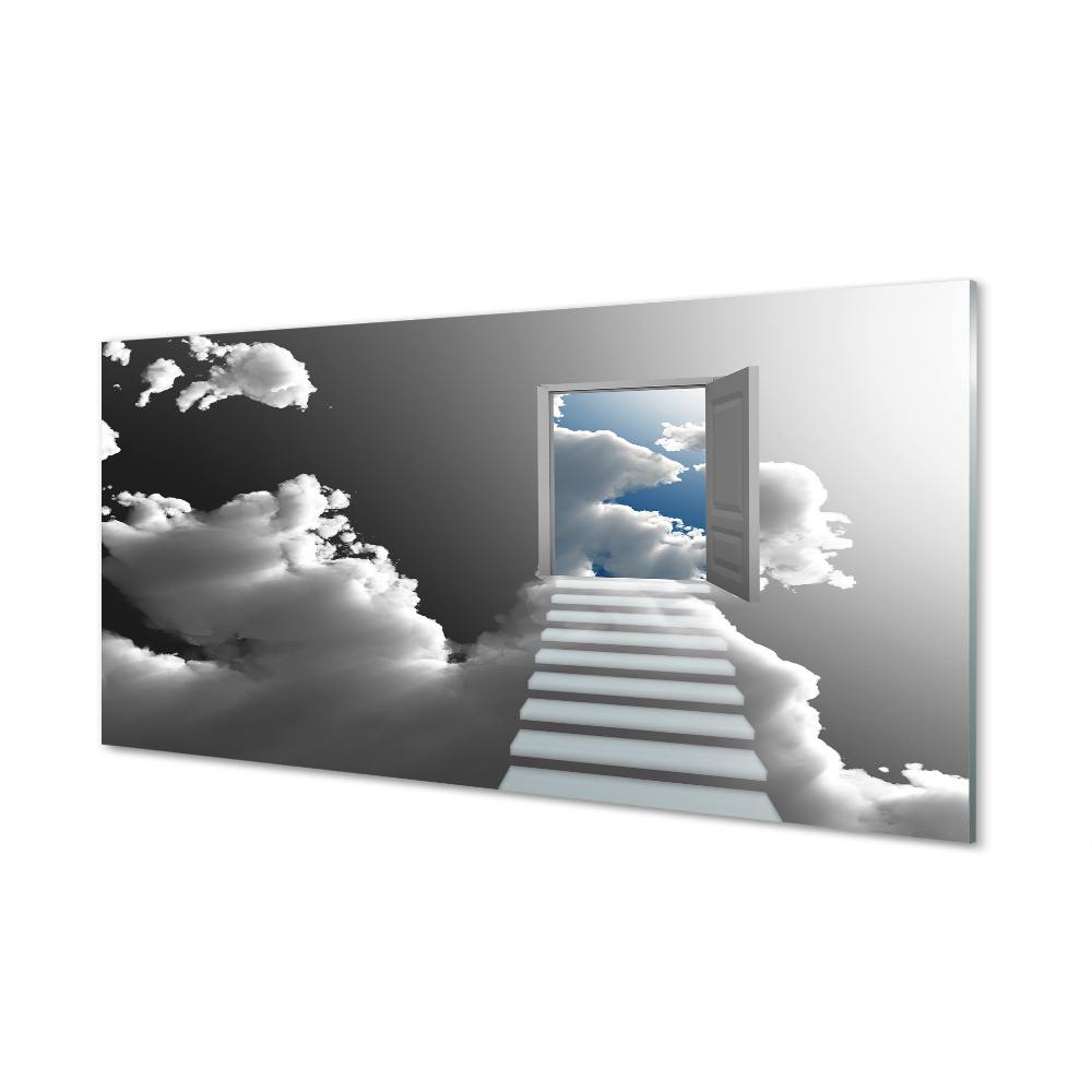 Obraz na szkle Abstrakcyjne drzwi Schody chmury