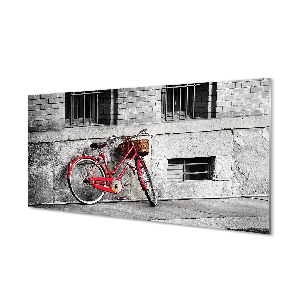 Obraz na szkle Czerwony rower oparty o mur