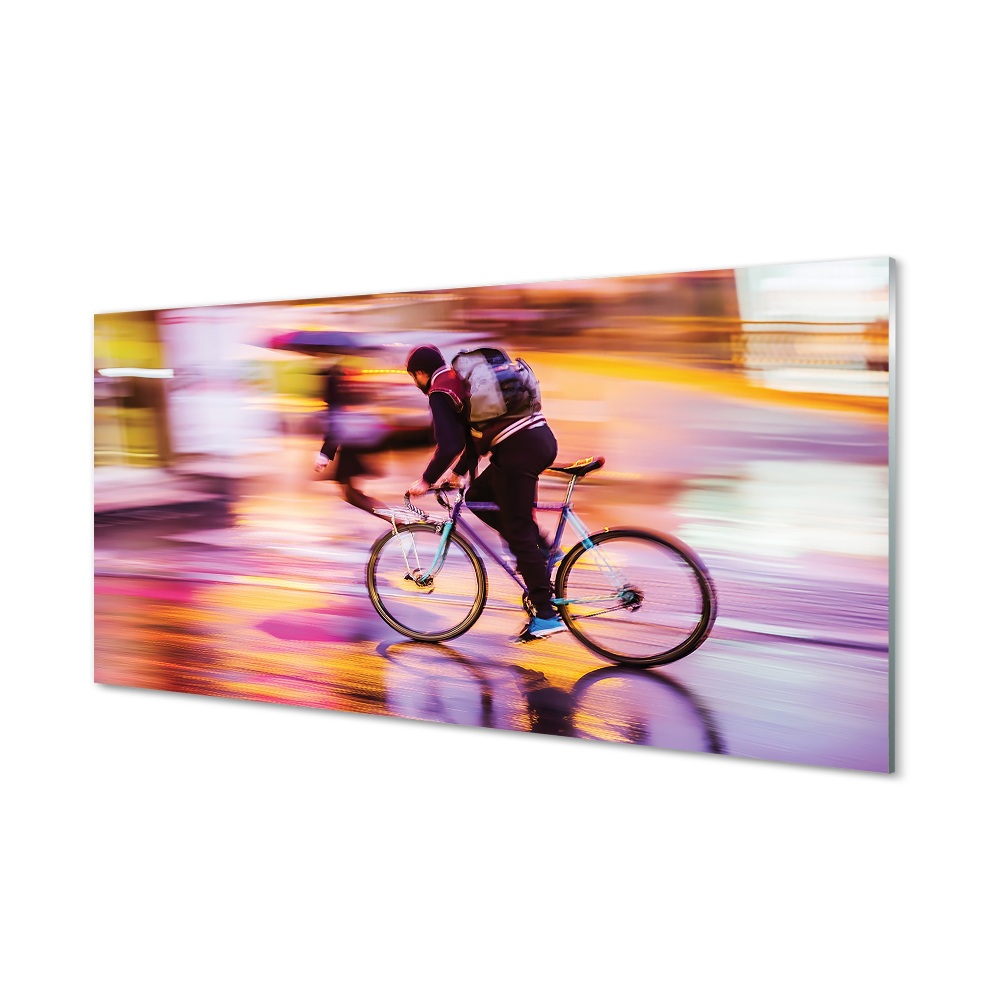 Obraz na szkle Człowiek na rowerze światła