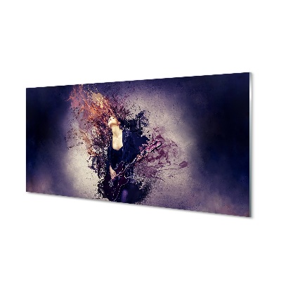 Obraz na szkle Kobieta gitar nuty plamy farby i dym