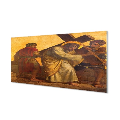 Obraz na szkle Jezus upadający pod krzyżem