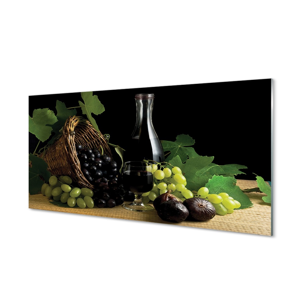 Obraz na szkle Winogrona w koszyku i karafka wina