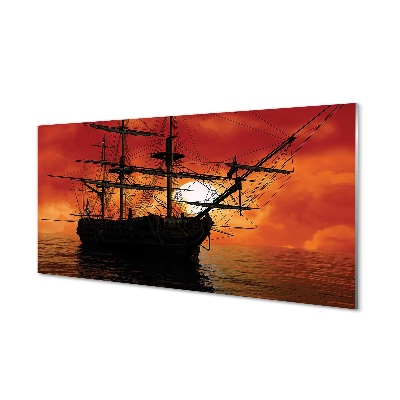Obraz na szkle Statek morze pomarańczowe niebo