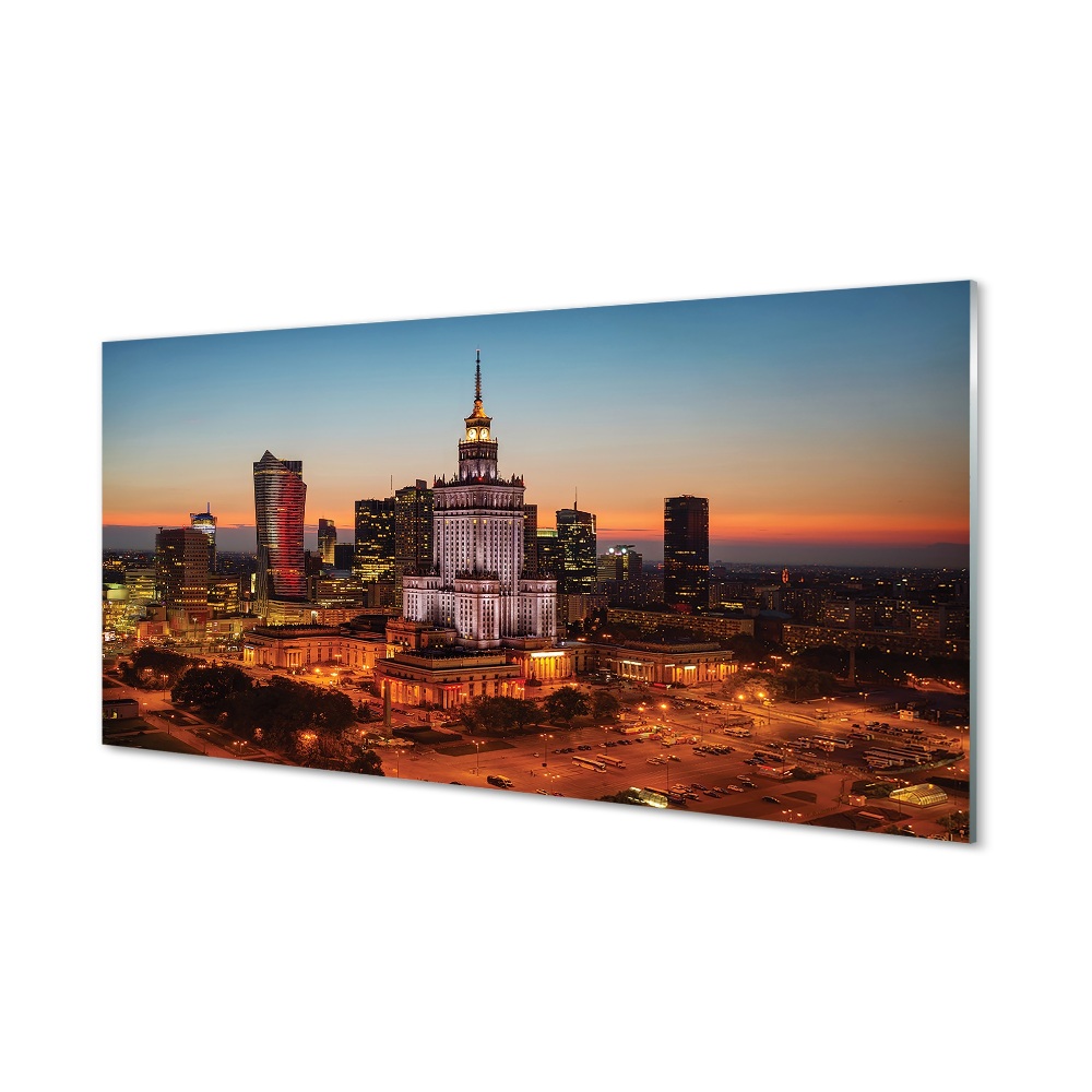 Obraz na szkle Warszawa Wieżowce noc panorama