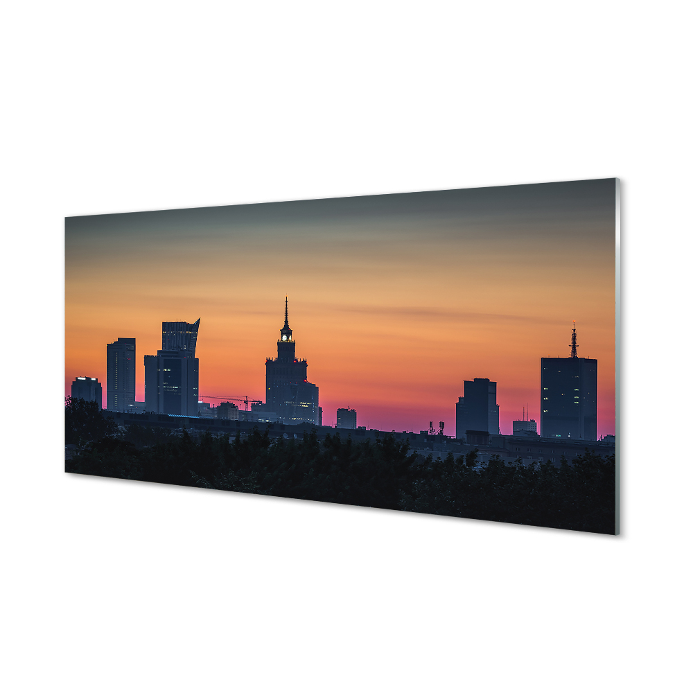 Obraz na szkle Warszawa Zachód słońca panorama