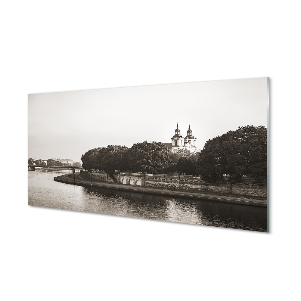 Obraz na szkle Kraków Czarno-biała rzeka most