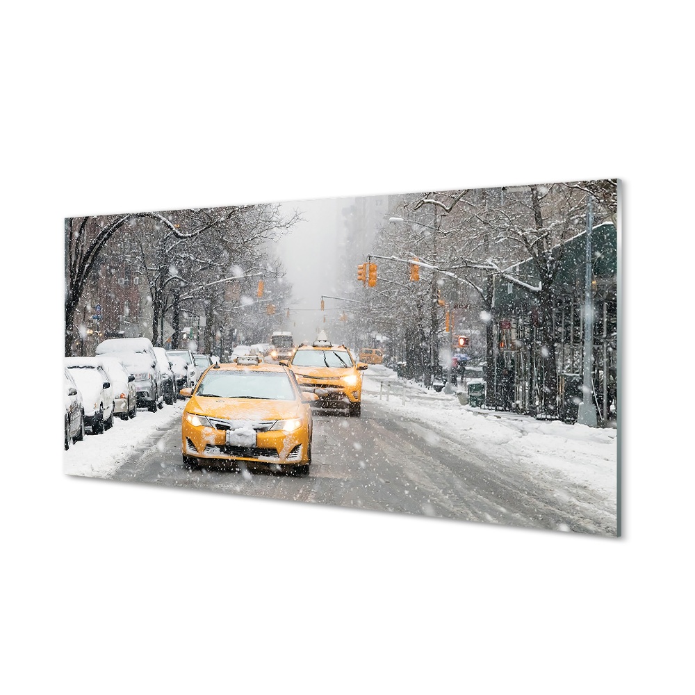 Obraz na szkle Taksówki na światłach w zimę