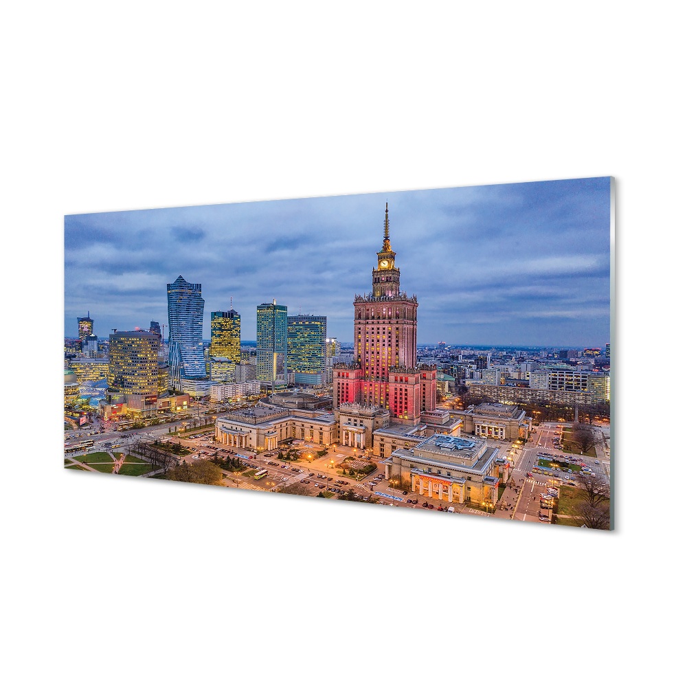 Obraz na szkle Warszawa Panorama miasta zachód słońca