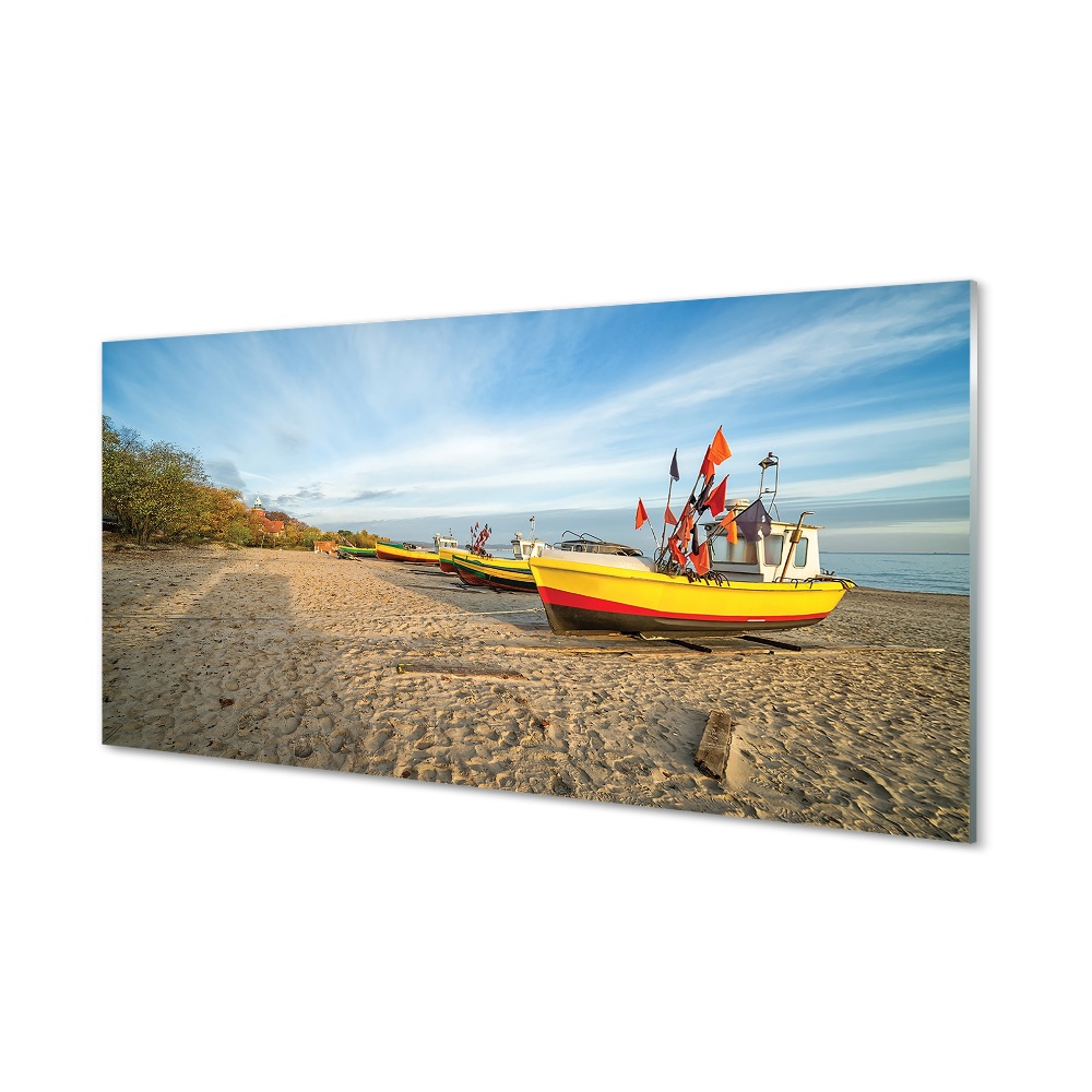Obraz na szkle Gdańsk Łodzie na plaży
