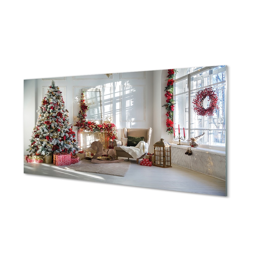 Obraz na szkle Choinka prezenty dekoracje świąteczne