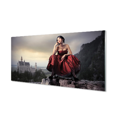 Obraz na szkle Kobieta góry suknia zamek