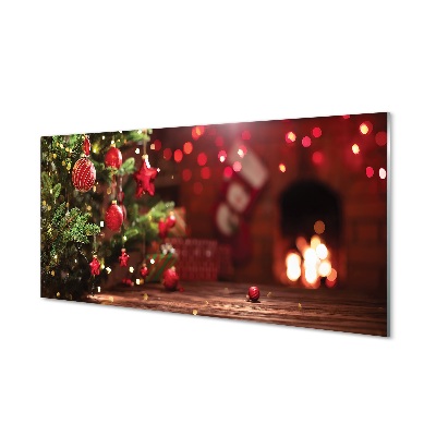 Obraz na szkle Choinka na tle kominka