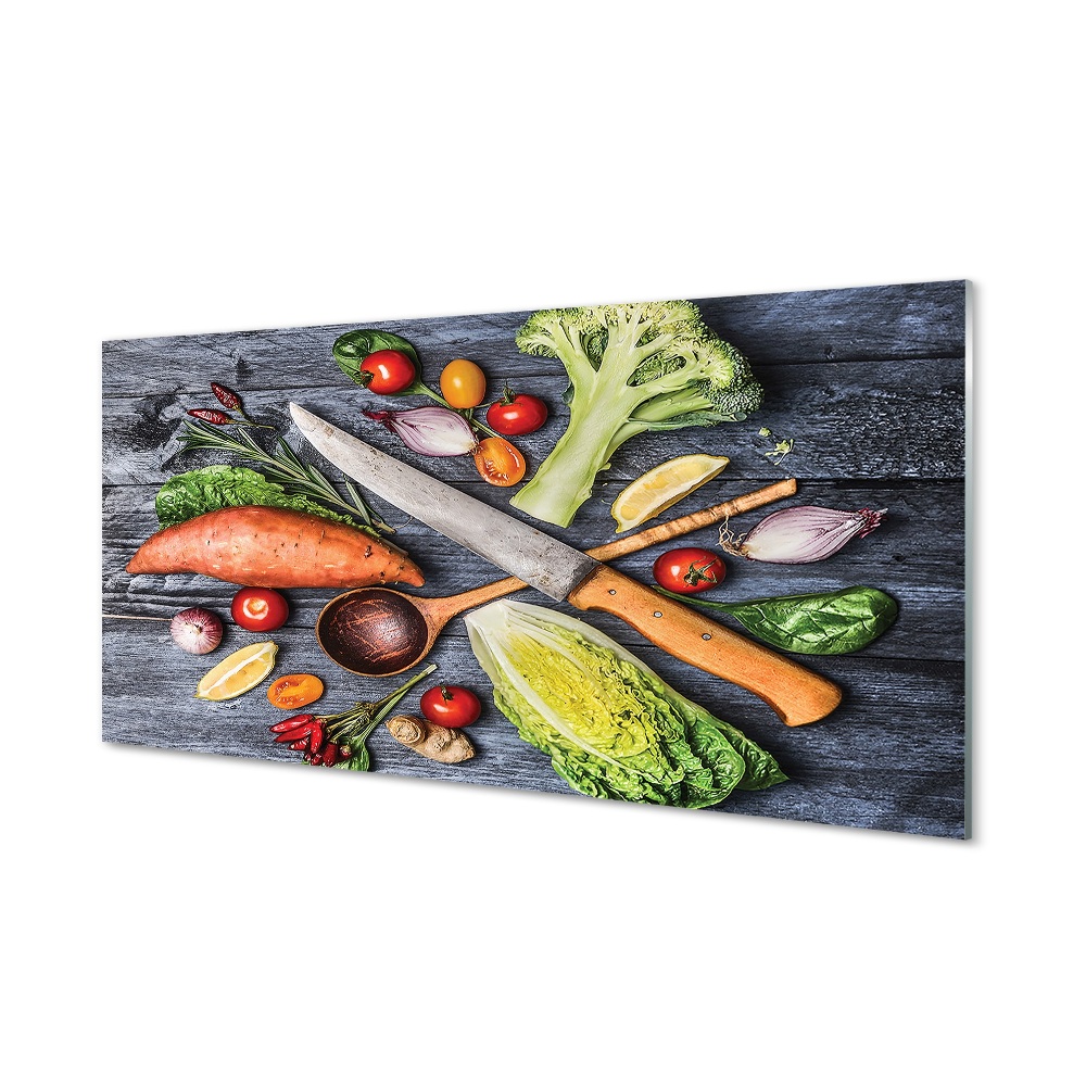Obraz na szkle Nóż i łyżka warzywa