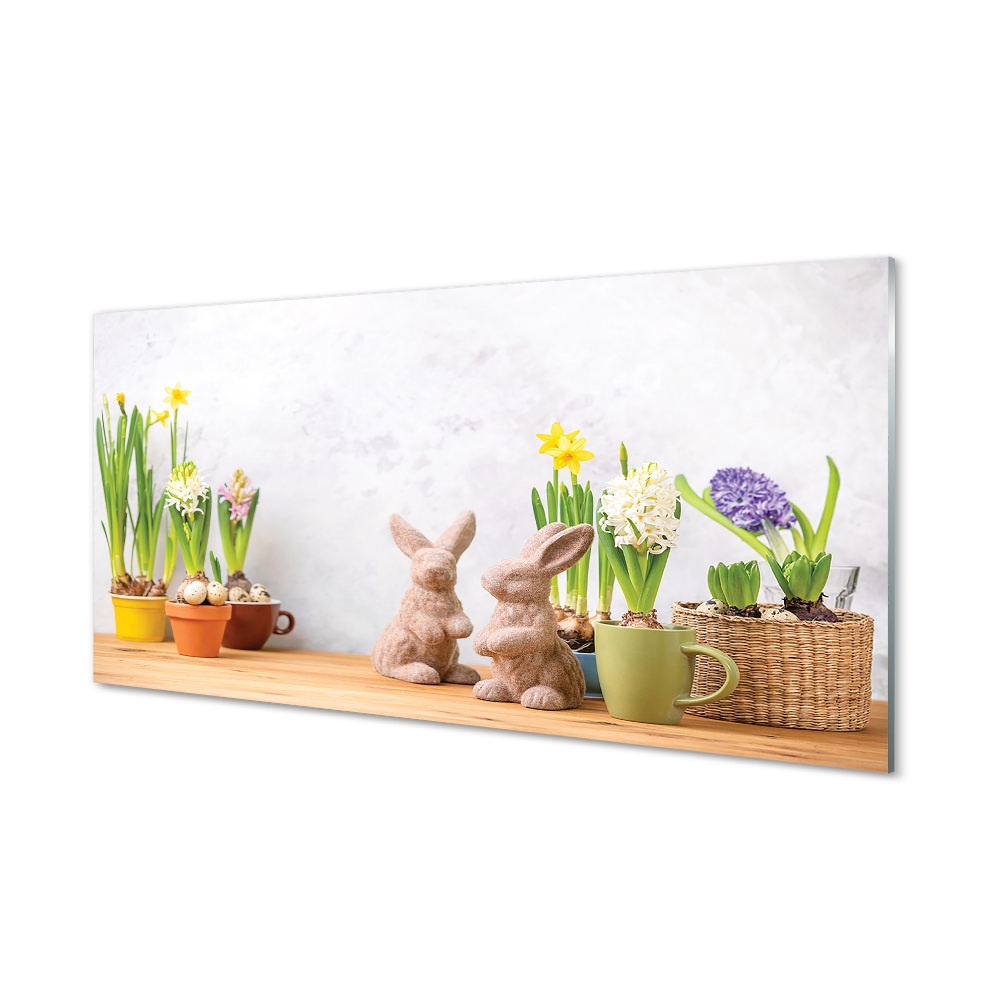 Obraz na szkle Wiosenne kwiaty króliczki