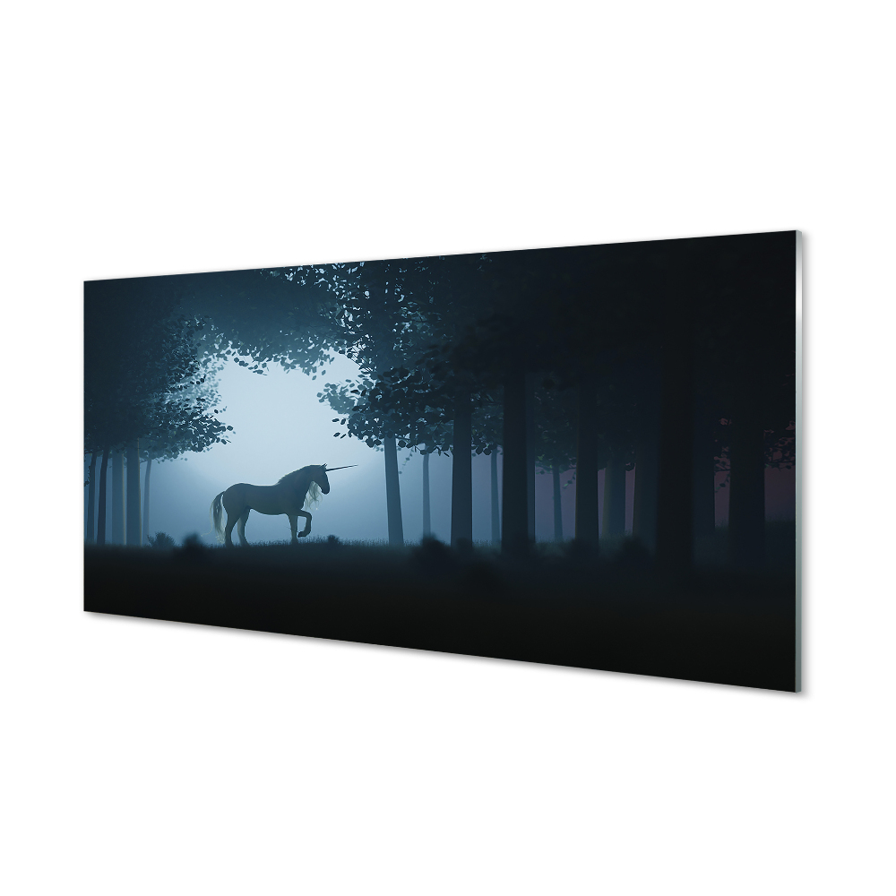 Obraz na szkle Jednorożec w lesie w nocy