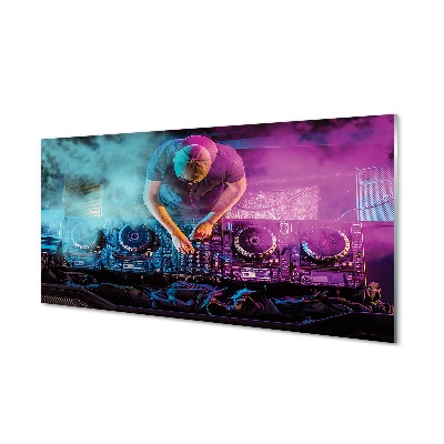 Obraz na szkle Konsol DJ kolorowe światła dym