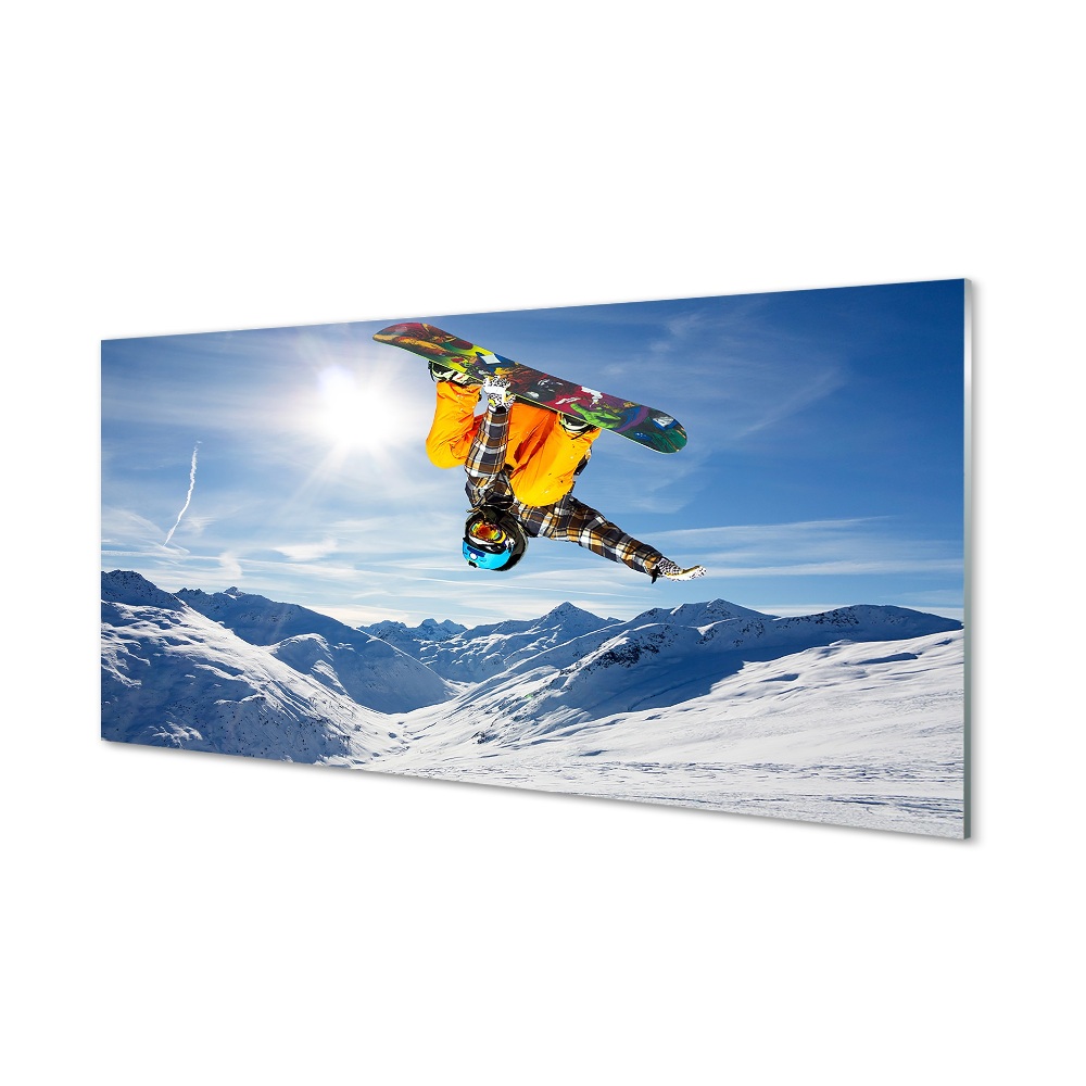 Obraz na szkle Snowboardzista akrobacje zima