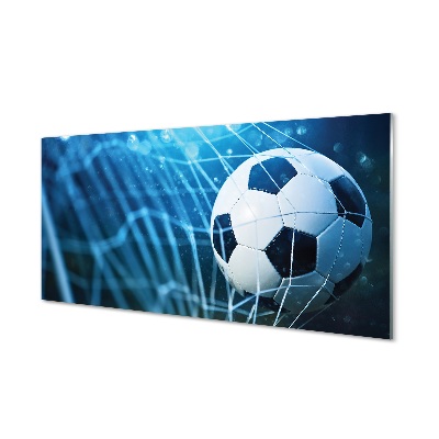 Obraz na szkle Piłka w bramce niebieskie tło