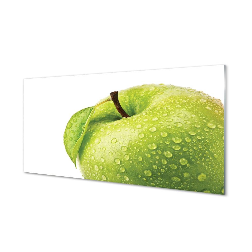 Obraz na szkle Zielone jabłko i krople wody