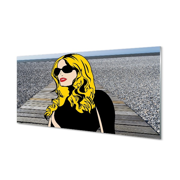 Obraz na szkle Kobieta blondynka pop art plaża