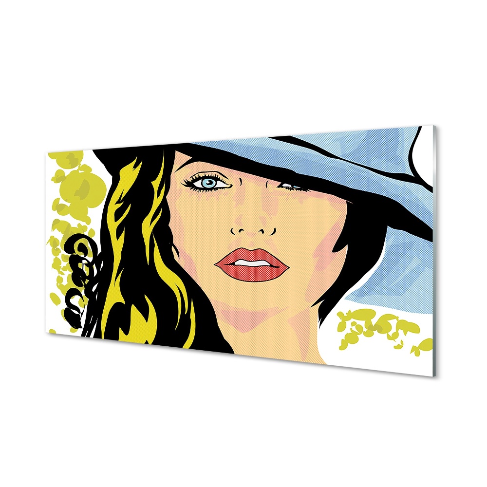 Obraz na szkle Kobieta kapelusz pop art