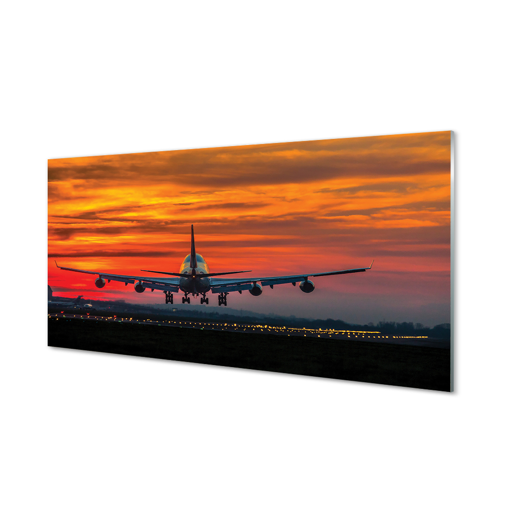 Obraz na szkle Zachód słońca samolot