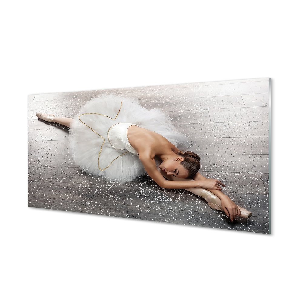 Obraz na szkle Kobieta biała sukienka baletnica szpagat