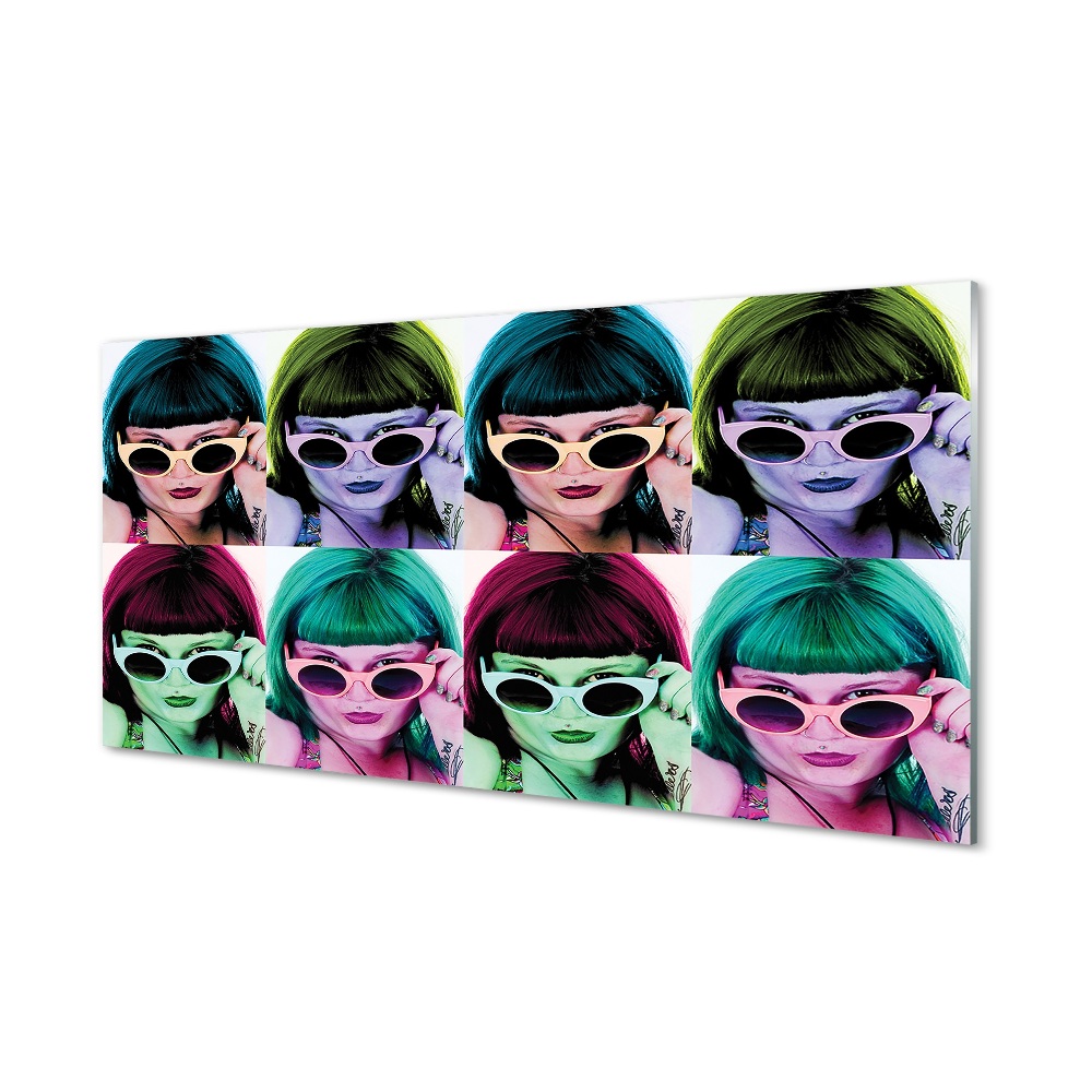 Obraz na szkle Kobieta kolorowe włosy okulary pop art