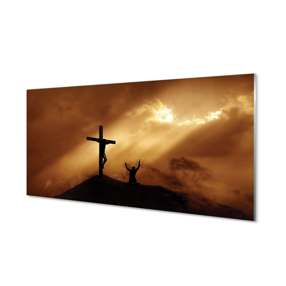 Obraz na szkle Promienie światła na krzyż Jezusa