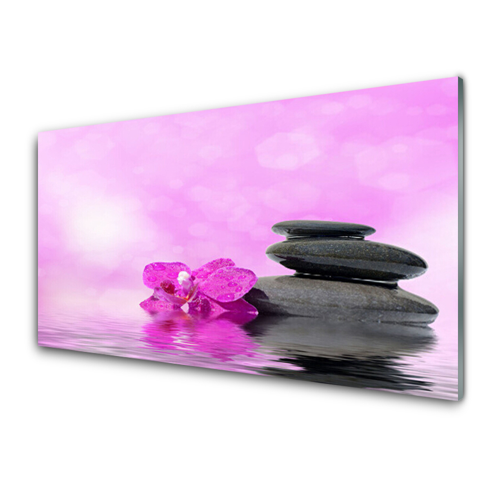 Obraz na Szkle Różowe Tło orchidea kamienie