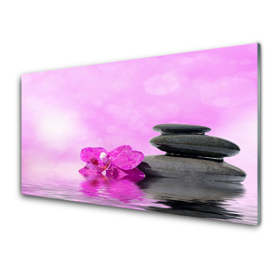 Obraz na Szkle Różowe Tło orchidea kamienie