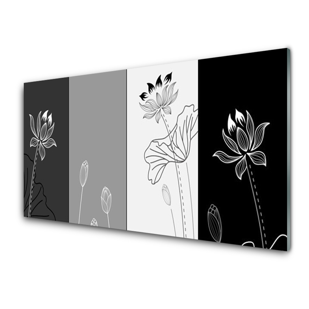 Obraz na Szkle Czarno Biała grafika z kwiatami