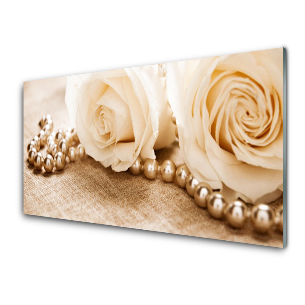Obraz na Szkle Beżowe Róże i perły