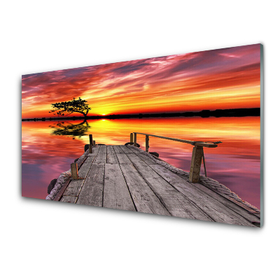 Obraz Szklany Molo na jeziorze zachód