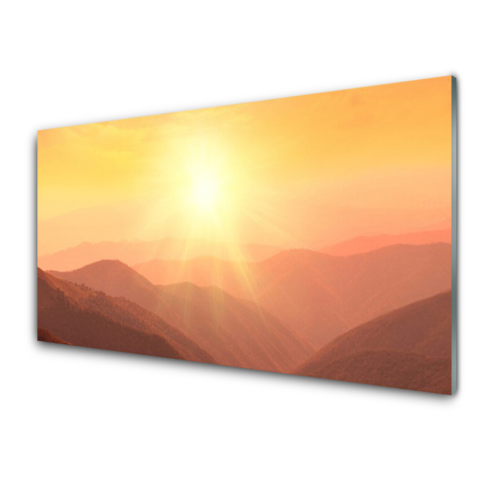 Obraz Szklany Słońce na tle pomarańczowych gór
