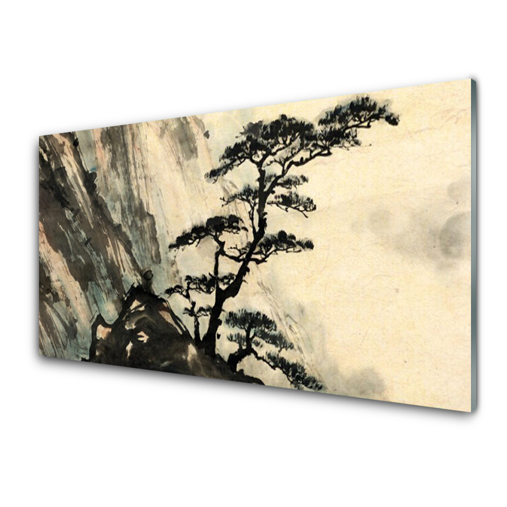 Obraz Szklany Malowane drzewo czarno-białe