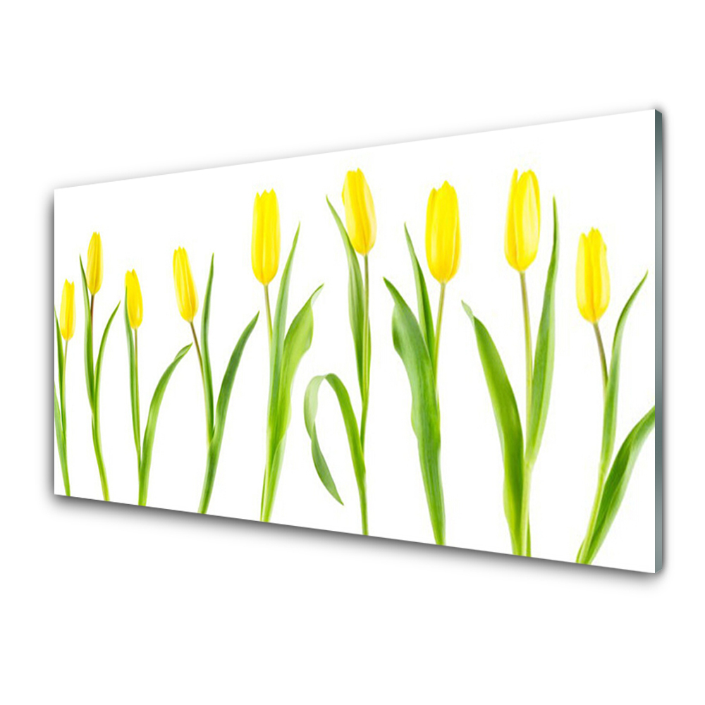 Obraz Szklany Żółte Tulipany Kwiaty Liście
