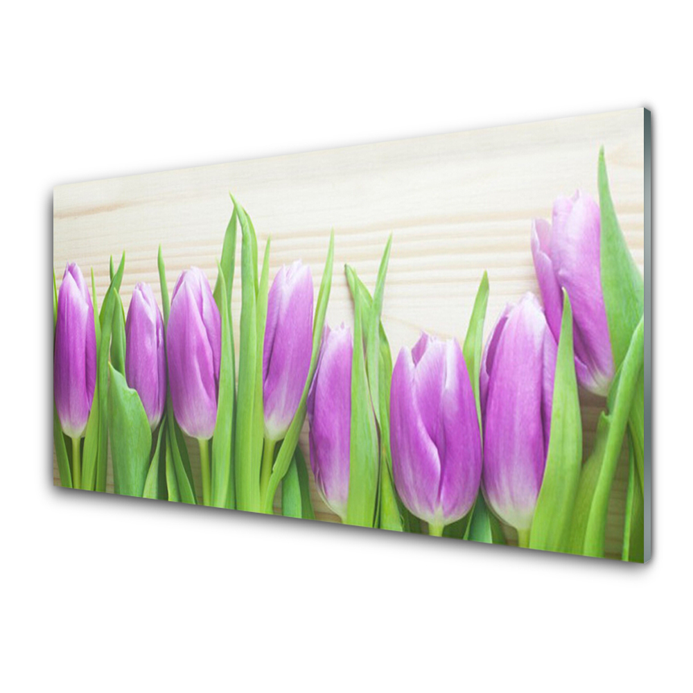 Obraz Szklany Fioletowe tulipany kwiaty Natura
