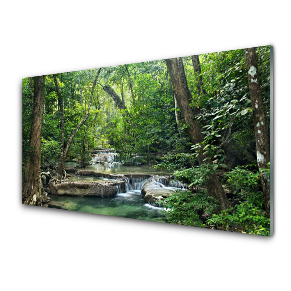 Obraz Szklany Kaskady na wodzie w lesie