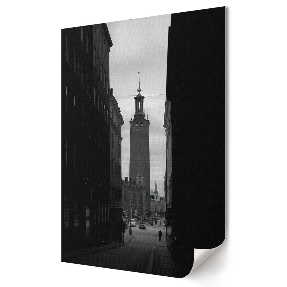 Nowoczesny plakat dekoracyjny Zimowy pejzaż miasta w monochromie