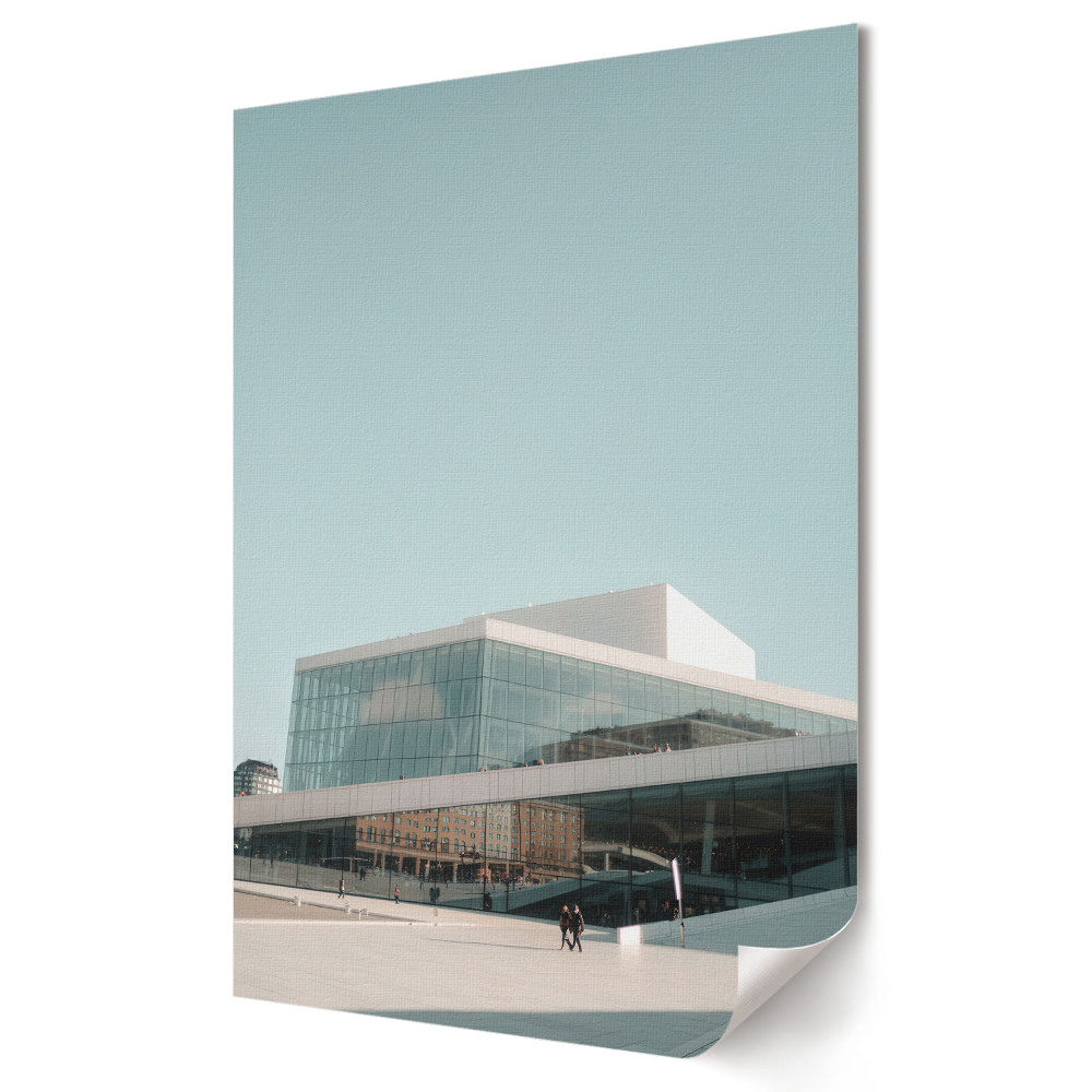 Nowoczesny plakat dekoracyjny przedstawiający nowoczesną architekturę w miejskim krajobrazie