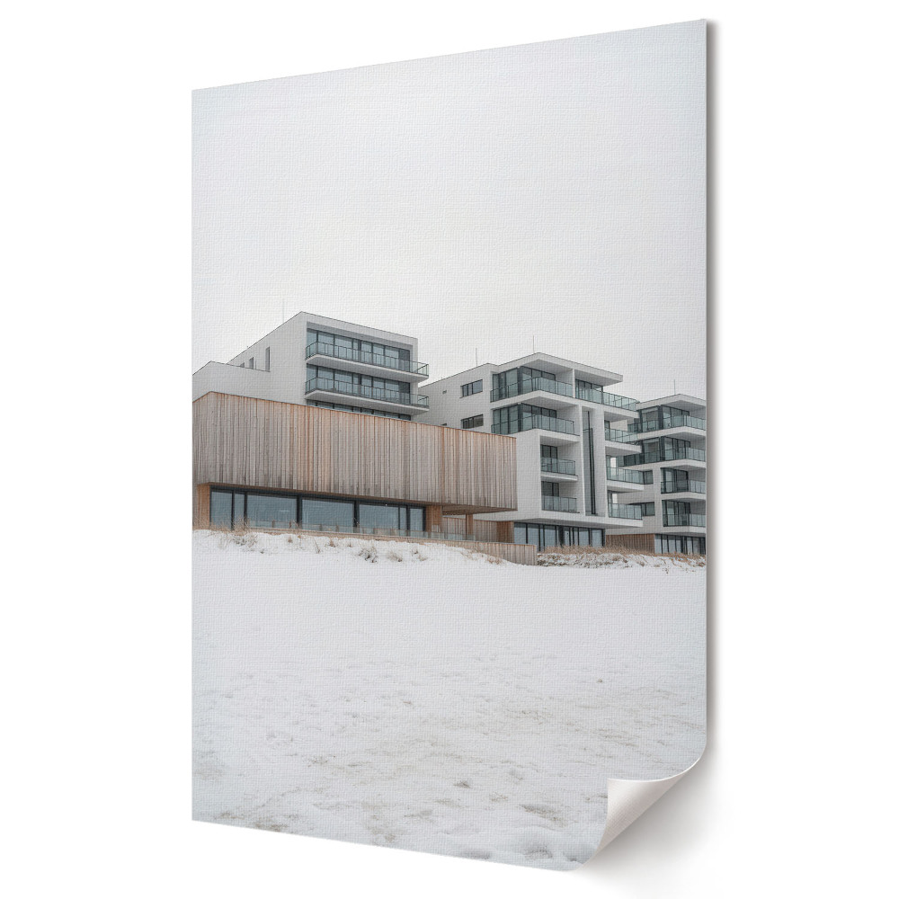 Stylowy plakat na ścianę Nowoczesna architektura w zimowym krajobrazie