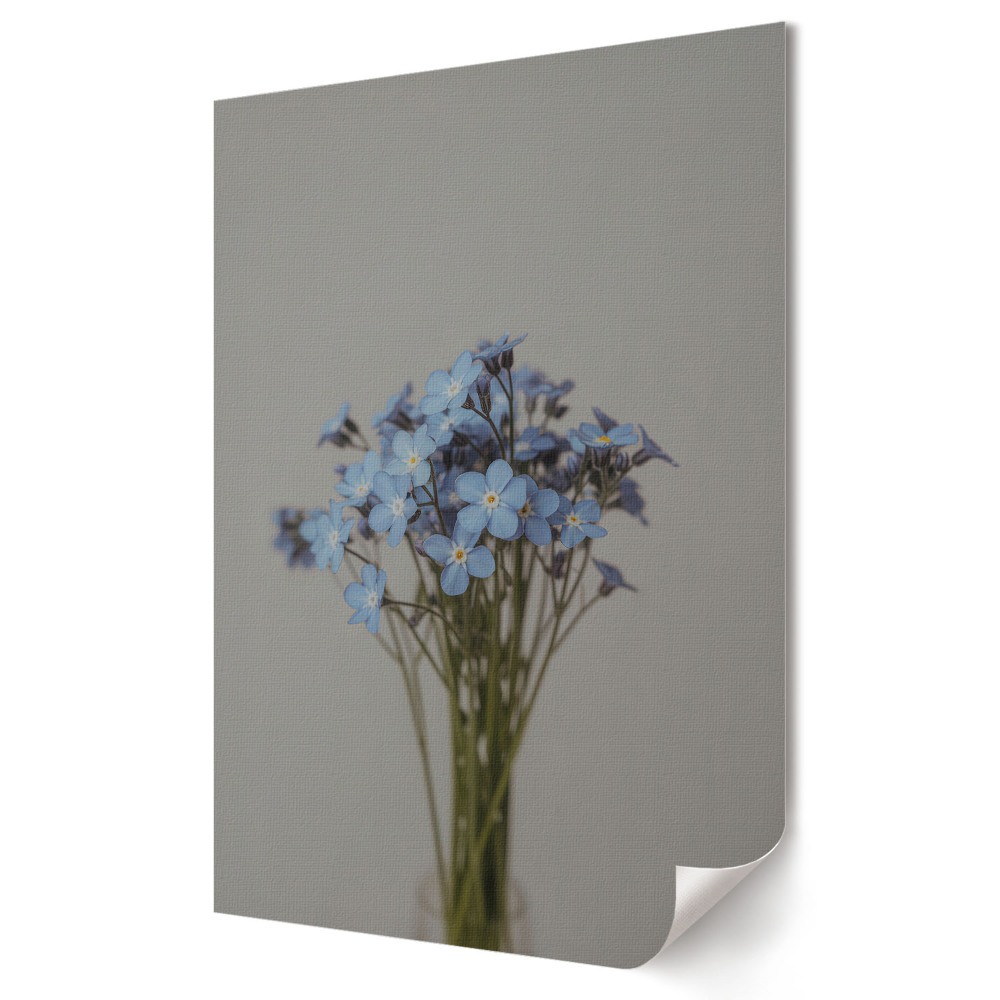 Plakat na materiale polycanvas Delikatne niebieskie kwiaty w wazonie