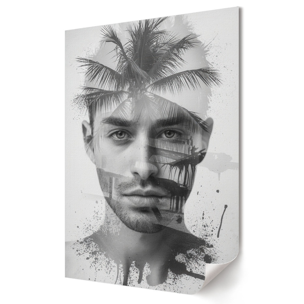 Nowoczesny plakat dekoracyjny Tajemniczy portret z palmami w tle