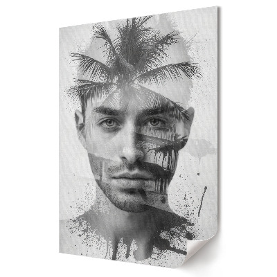 Nowoczesny plakat dekoracyjny Tajemniczy portret z palmami w tle