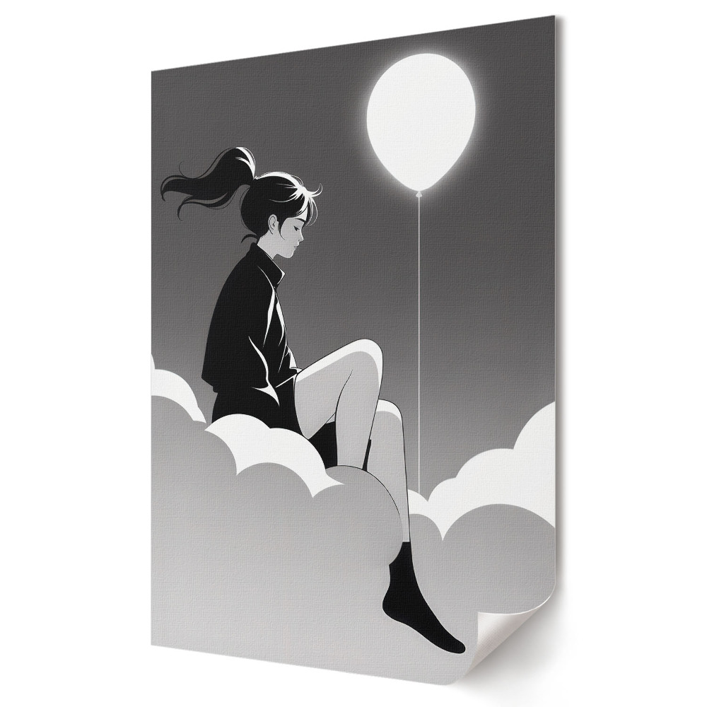 Plakat na materiale polycanvas Marzenia w chmurach z balonem