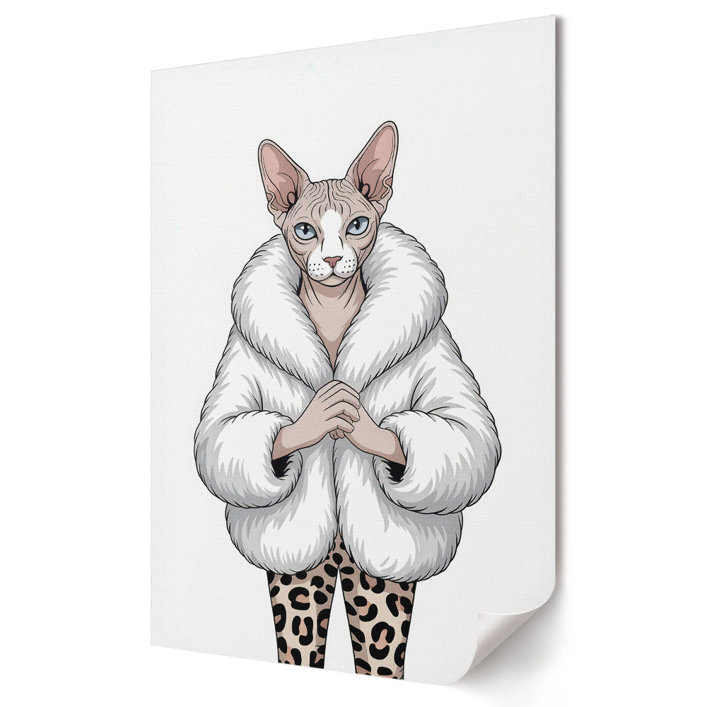 Plakat na materiale polycanvas Koty w modzie stylowy futrzak