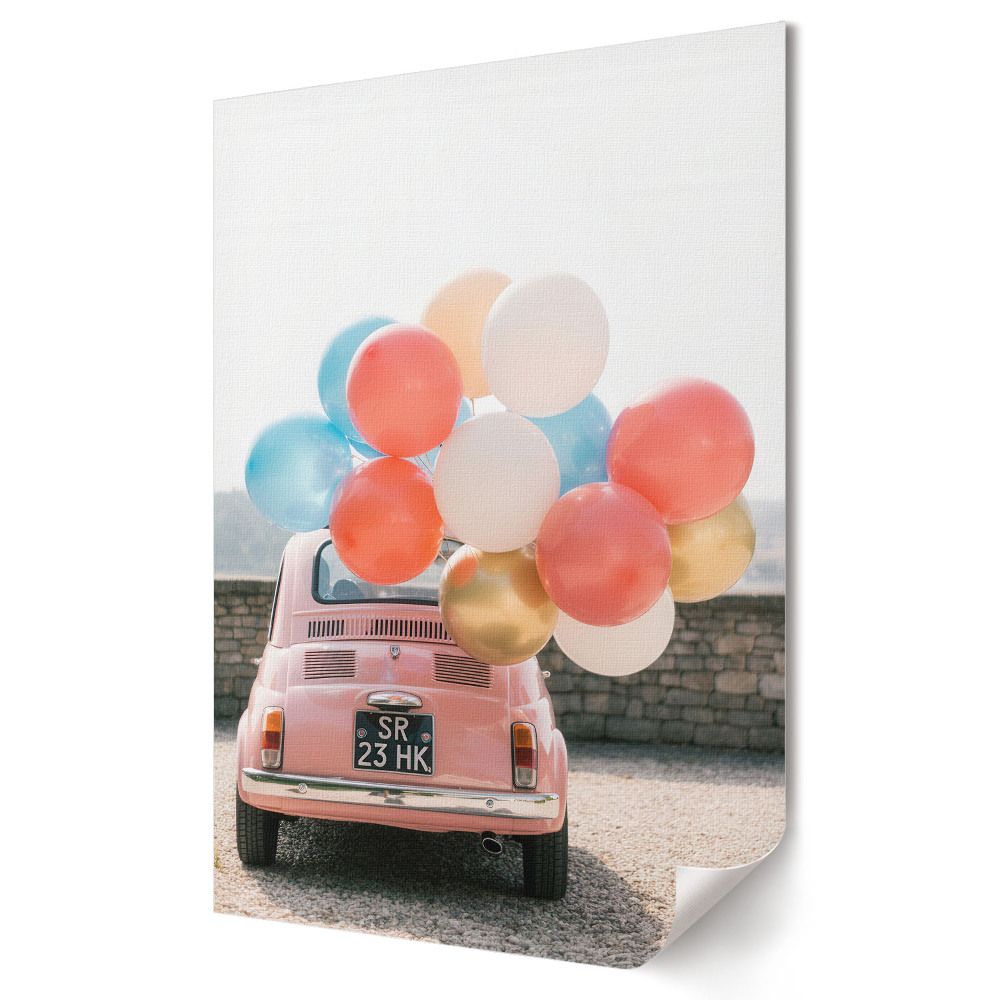 Plakat na materiale polycanvas Radosna podróż z balonami w tle